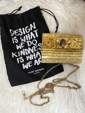 Kurt Geiger Micro Gold Sparkle clutch cross body
